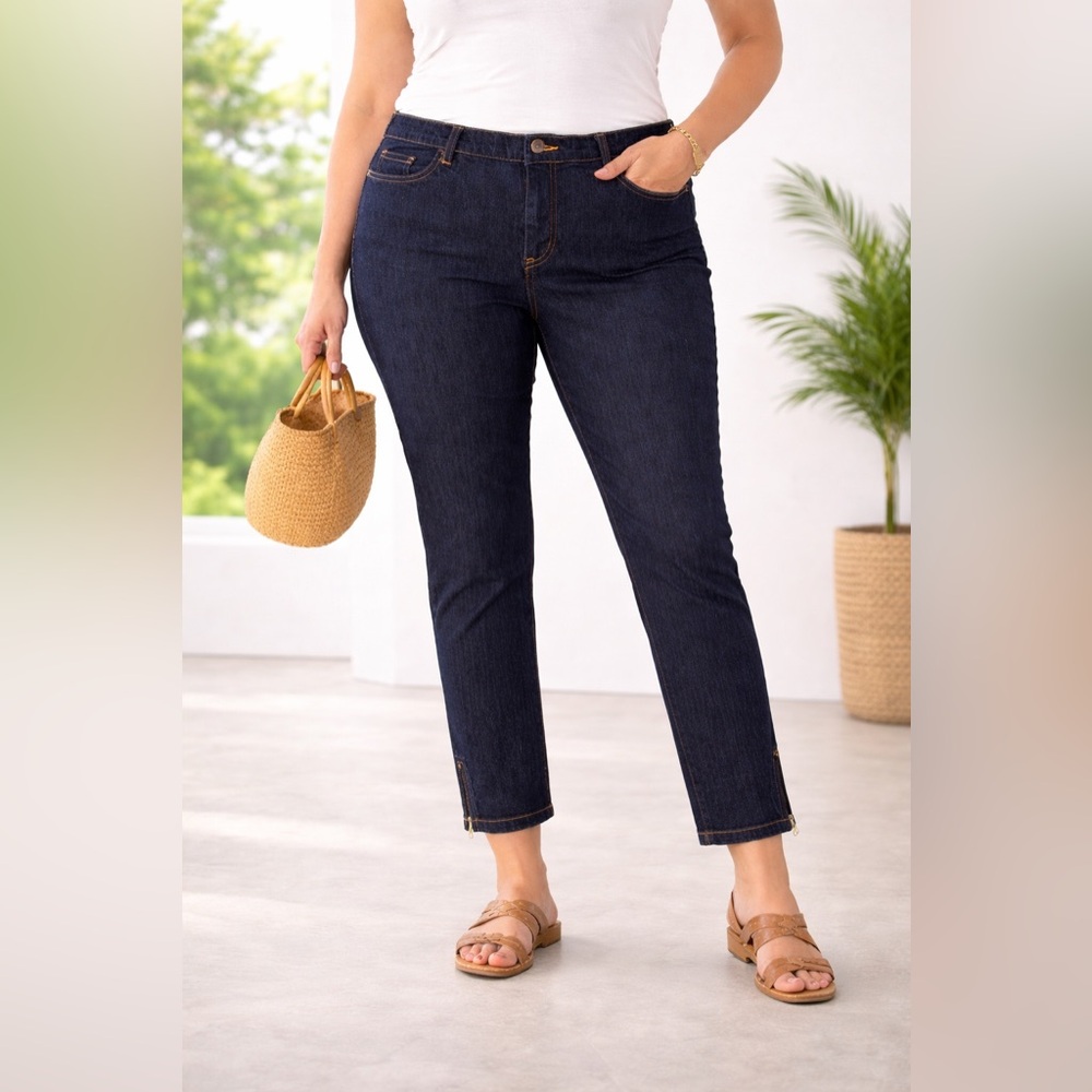 Metro Style Stretch Dark Wash Cropped Jeans Size 18P Zip Hem